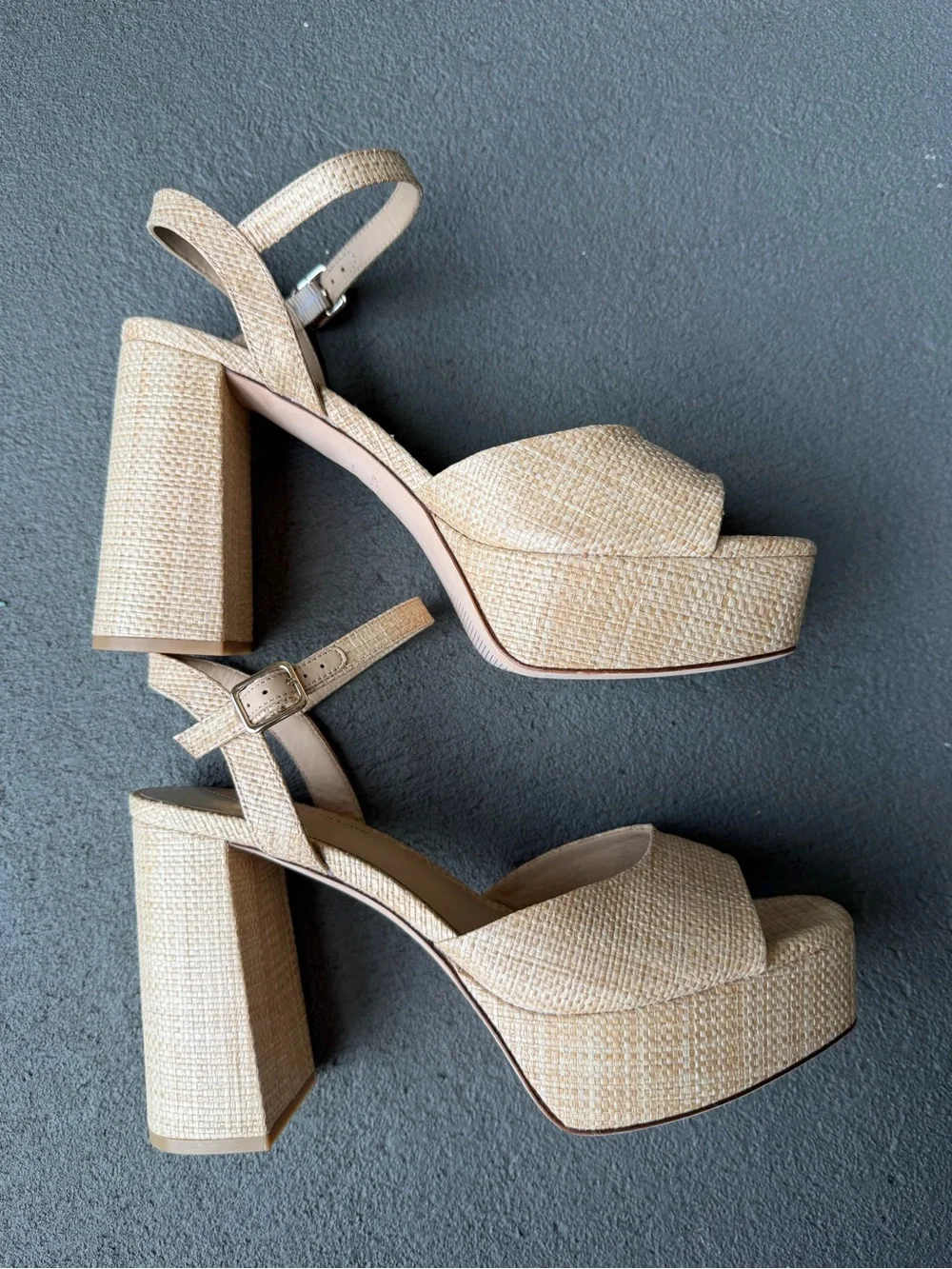 ANTONIO MELANI Bonny Raffia Platform Block Heel Sandals Sz 10M NWOB